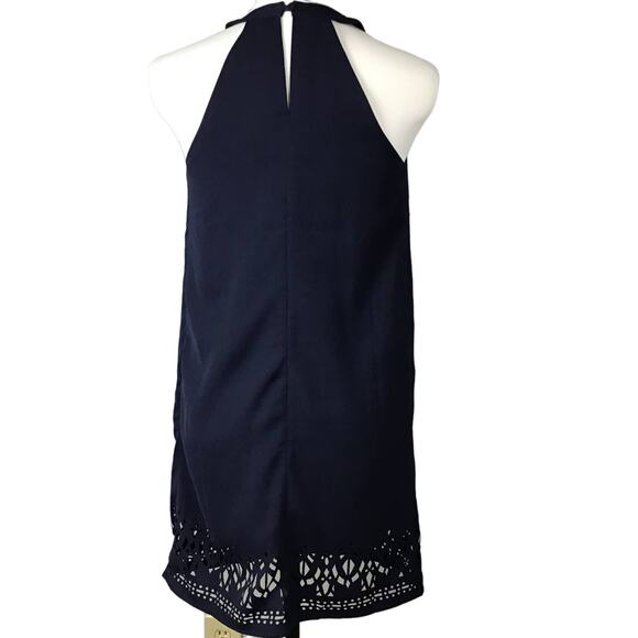 Greylin Melissa Laser Cut Deep Navy Blue Halter Shift Mini Dress sz XS - Picture 6 of 13